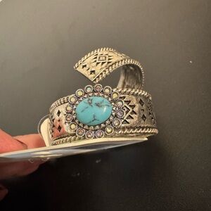 Silver and Turquoise hoop earrings with Iridescent accents